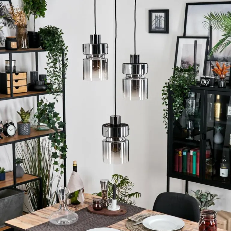 Hasvik Suspension, Suspension Chrome, Noir, 3 lumières