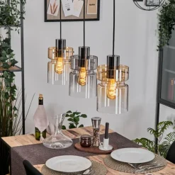 Hasvik Suspension, Suspension Chrome, Noir, 3 lumières