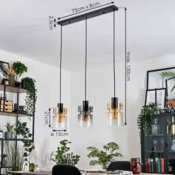 Hasvik Suspension, Suspension Chrome, Noir, 3 lumières