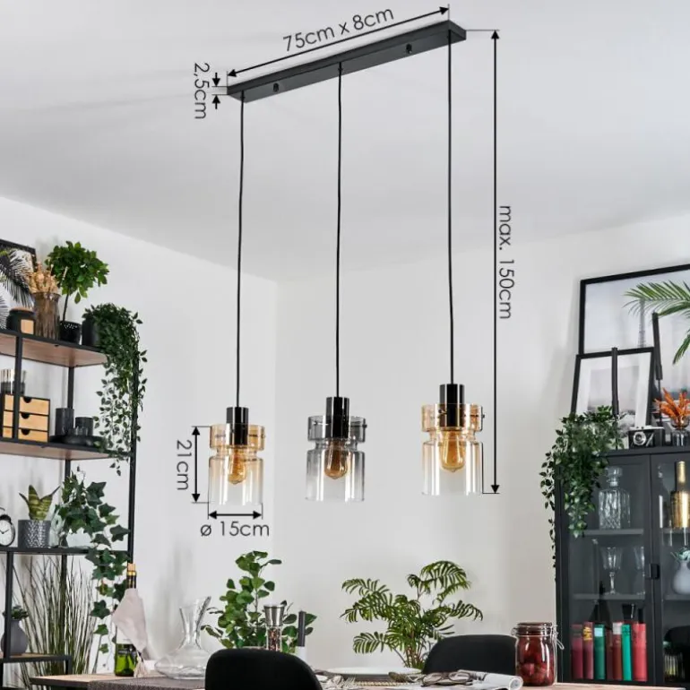 Hasvik Suspension, Suspension Chrome, Noir, 3 lumières