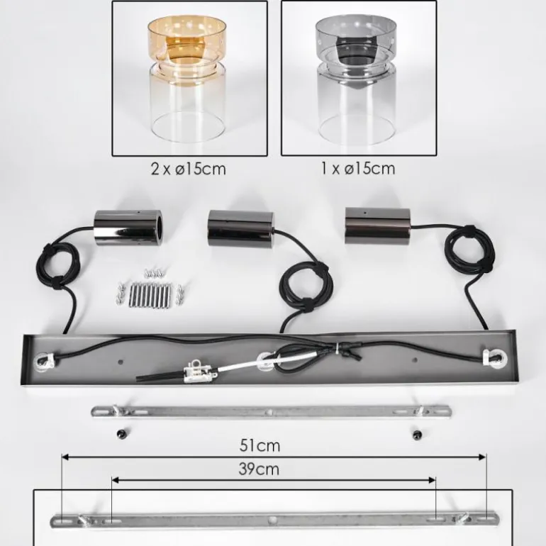 Hasvik Suspension, Suspension Chrome, Noir, 3 lumières
