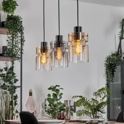 Hasvik Suspension, Suspension Chrome, Noir, 3 lumières