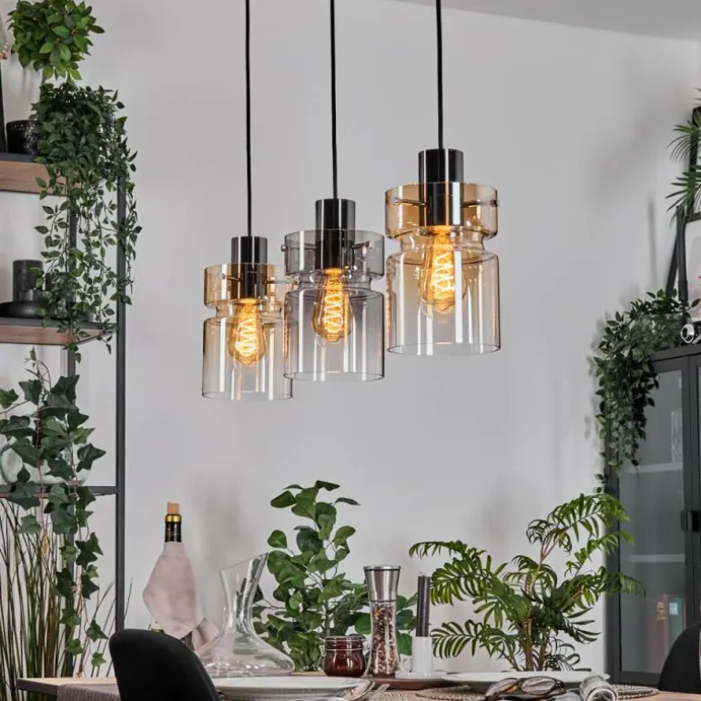 Hasvik Suspension, Suspension Chrome, Noir, 3 lumières