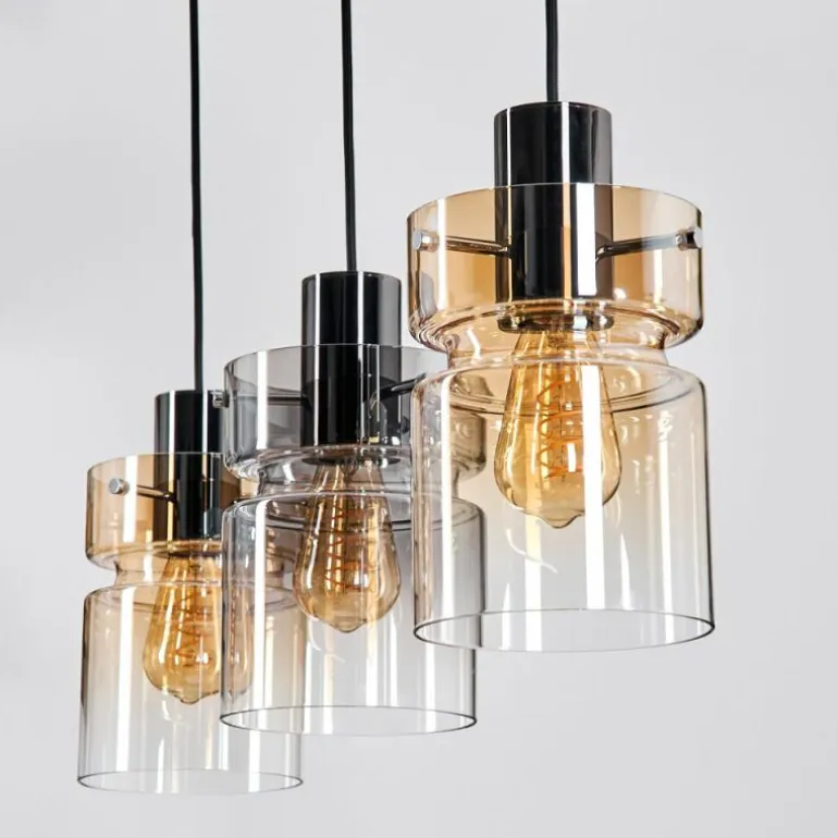 Hasvik Suspension, Suspension Chrome, Noir, 3 lumières