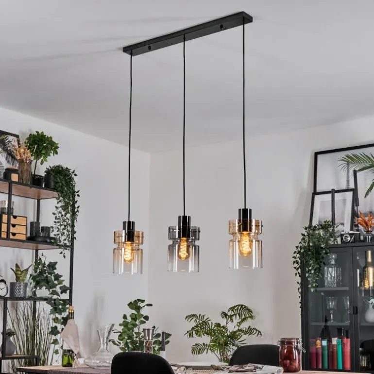 Hasvik Suspension, Suspension Chrome, Noir, 3 lumières