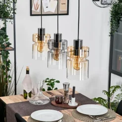 Hasvik Suspension, Suspension Chrome, Noir, 3 lumières