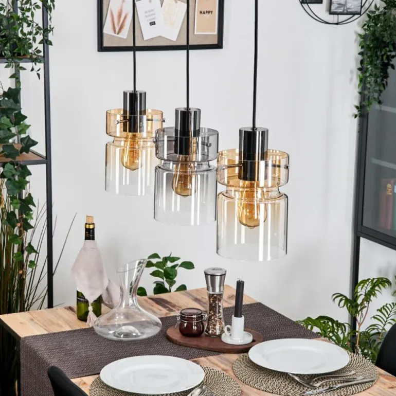 Hasvik Suspension, Suspension Chrome, Noir, 3 lumières