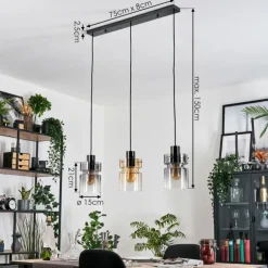 Hasvik Suspension, Suspension Chrome, Noir, 3 lumières