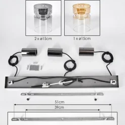 Hasvik Suspension, Suspension Chrome, Noir, 3 lumières