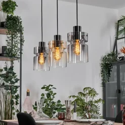 Hasvik Suspension, Suspension Chrome, Noir, 3 lumières