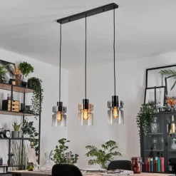 Hasvik Suspension, Suspension Chrome, Noir, 3 lumières