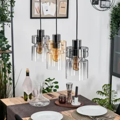 Hasvik Suspension, Suspension Chrome, Noir, 3 lumières