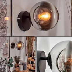 Koyoto Boule lumineuse, Applique murale, Spot mural Chrome, Clair, Fumé, 1 lumière