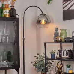 Koyoto Boule lumineuse, Lampadaire Chrome, Clair, Fumé, 1 lumière