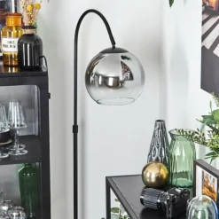 Koyoto Boule lumineuse, Lampadaire Chrome, Clair, Fumé, 1 lumière