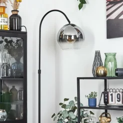 Koyoto Boule lumineuse, Lampadaire Chrome, Clair, Fumé, 1 lumière