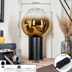 Koyoto Boule lumineuse, Lampe de bureau, Lampe à poser Or, Clair, 1 lumière
