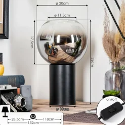 Koyoto Boule lumineuse, Lampe de bureau, Lampe à poser Chrome, Clair, Fumé, 1 lumière