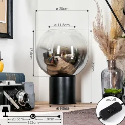 Koyoto Boule lumineuse, Lampe de bureau, Lampe à poser Clair, Fumé, 1 lumière