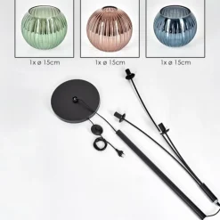 Koyoto Boule lumineuse, Lampadaire Bleu, Vert, Cuivré, 3 lumières