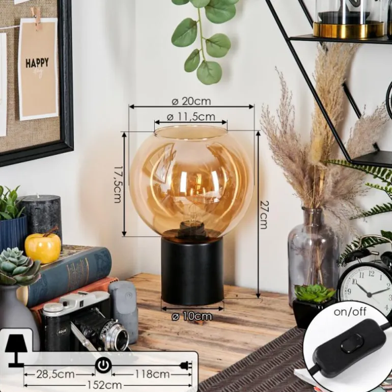 Koyoto Boule lumineuse, Lampe de bureau, Lampe à poser 20 cm Ambre, 1 lumière