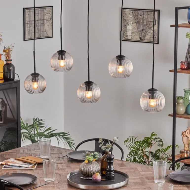 Koyoto Boule lumineuse, Suspension Noir, 5 lumières