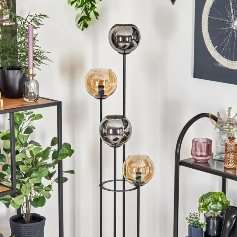 Koyoto Lampadaire 30 cm Ambre, Chrome, Fumé, 4 lumières