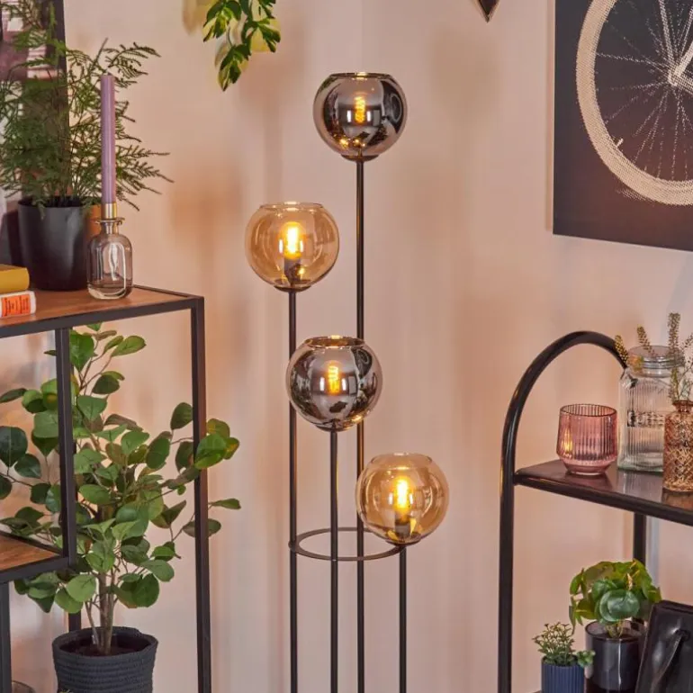 Koyoto Lampadaire 30 cm Ambre, Chrome, Fumé, 4 lumières
