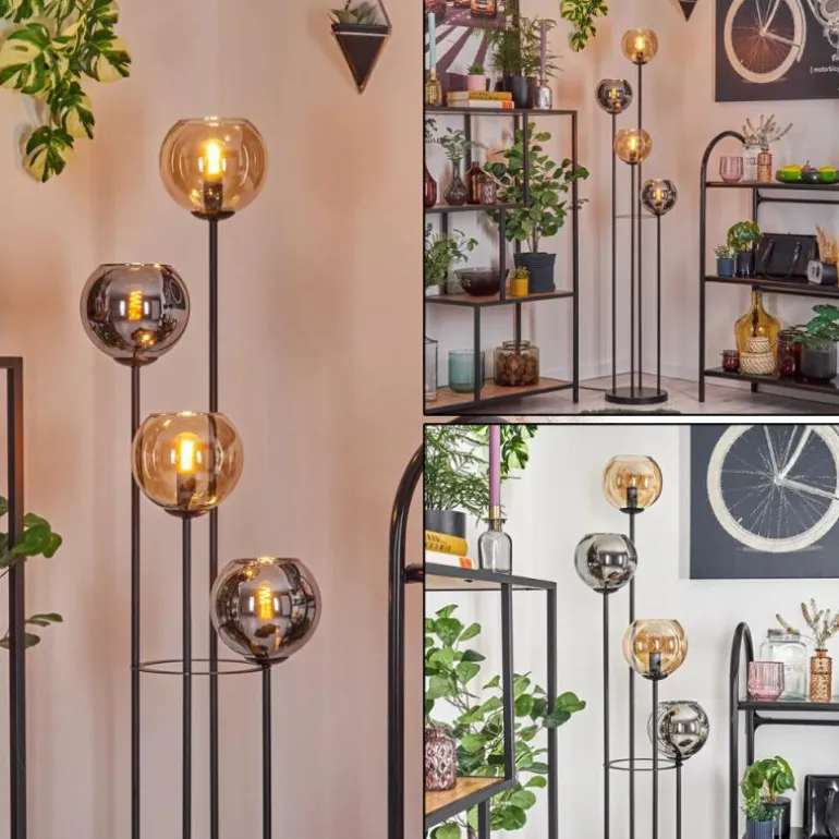 Koyoto Lampadaire 30 cm Ambre, Chrome, Fumé, 4 lumières