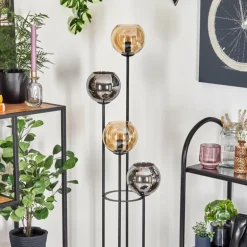 Koyoto Lampadaire 30 cm Ambre, Chrome, Fumé, 4 lumières