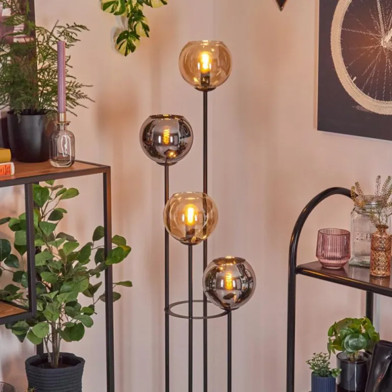 Koyoto Lampadaire 30 cm Ambre, Chrome, Fumé, 4 lumières