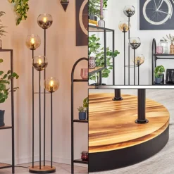 Koyoto Lampadaire 30 cm Bois clair, Noir, 4 lumières