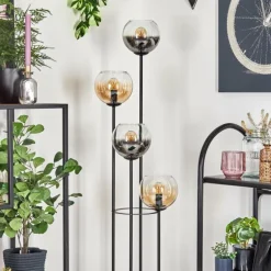Koyoto Lampadaire 30 cm Bois clair, Noir, 4 lumières