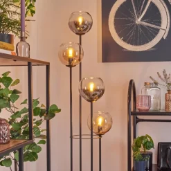 Koyoto Lampadaire 30 cm Bois clair, Noir, 4 lumières