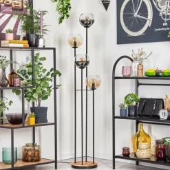 Koyoto Lampadaire 30 cm Bois clair, Noir, 4 lumières