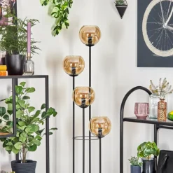 Koyoto Lampadaire 30 cm Bois clair, Noir, 4 lumières