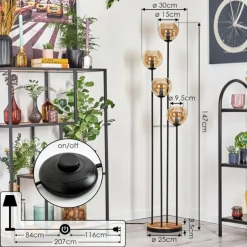 Koyoto Lampadaire 30 cm Bois clair, Noir, 4 lumières