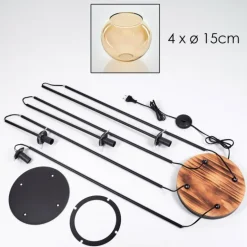 Koyoto Lampadaire 30 cm Bois clair, Noir, 4 lumières