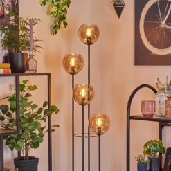 Koyoto Lampadaire 30 cm Bois clair, Noir, 4 lumières