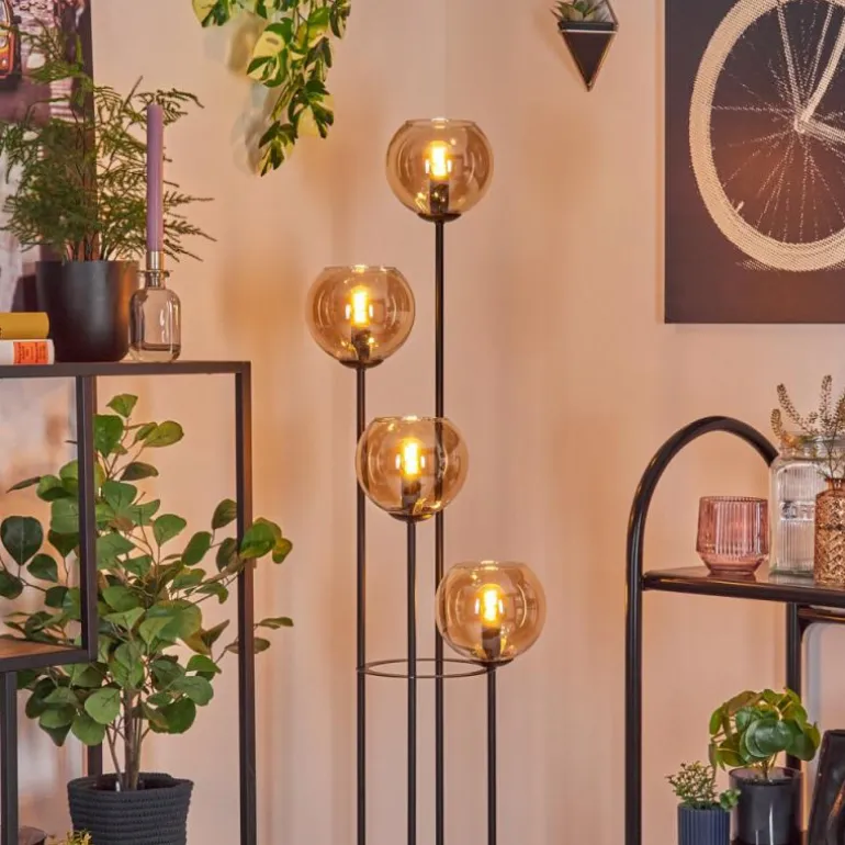 Koyoto Lampadaire 30 cm Bois clair, Noir, 4 lumières
