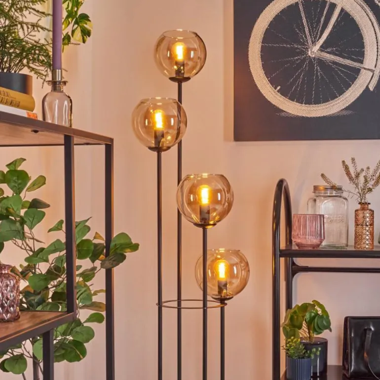 Koyoto Lampadaire 30 cm Bois clair, Noir, 4 lumières