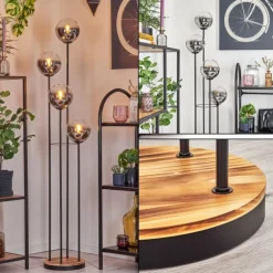 Koyoto Lampadaire 25 cm Bois clair, Noir, 4 lumières