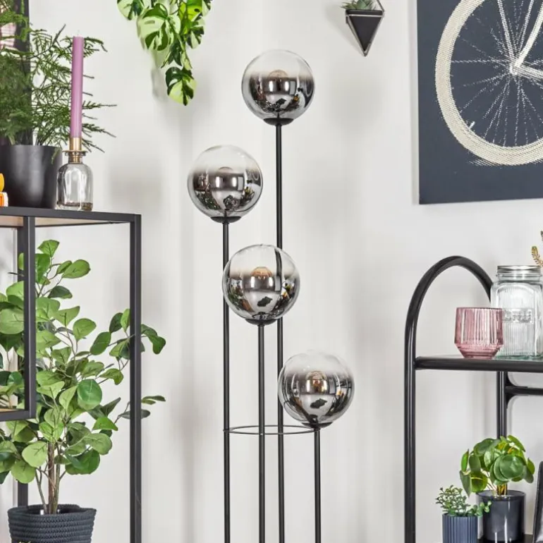 Koyoto Lampadaire 25 cm Bois clair, Noir, 4 lumières