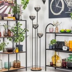 Koyoto Lampadaire 25 cm Bois clair, Noir, 4 lumières