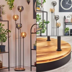 Koyoto Lampadaire 30 cm Bois clair, Noir, 4 lumières