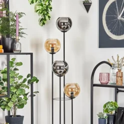 Koyoto Lampadaire 30 cm Bois clair, Noir, 4 lumières