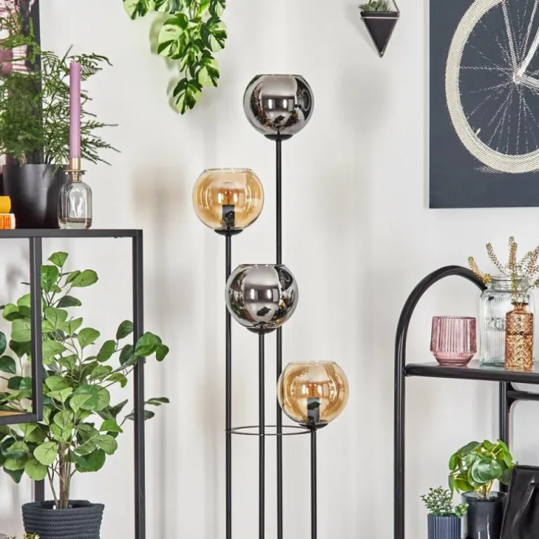 Koyoto Lampadaire 30 cm Bois clair, Noir, 4 lumières