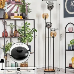 Koyoto Lampadaire 30 cm Bois clair, Noir, 4 lumières