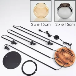 Koyoto Lampadaire 30 cm Bois clair, Noir, 4 lumières