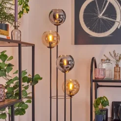 Koyoto Lampadaire 30 cm Bois clair, Noir, 4 lumières